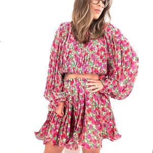 Endless Rose Floral Pleated Skirt Set in Magenta Size XS